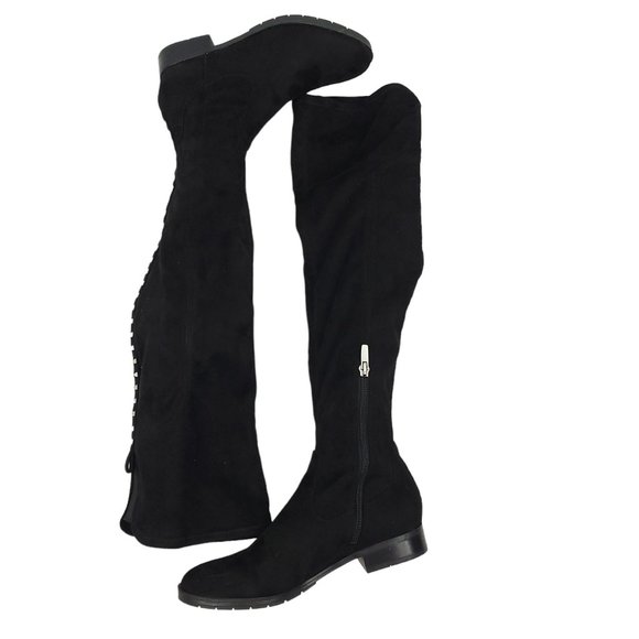 Marc Fisher Jaywalk Over The Knee Boots Womens Size 6M Faux Suede Studs Black - Picture 7 of 12